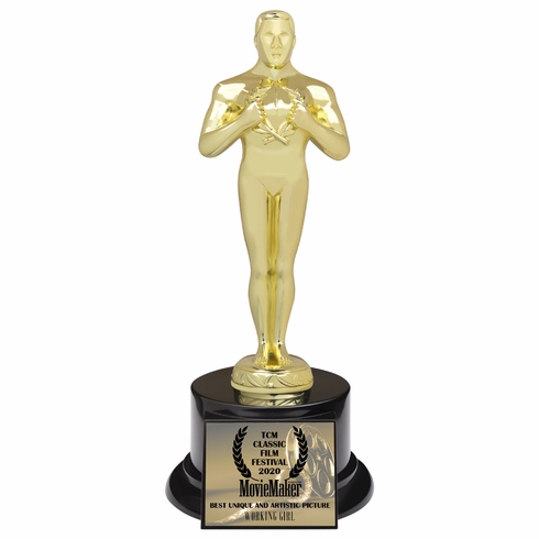 11-1/4 INCH OSCAR LIKE ACHIEVEMENT BRIGHT GOLD METAL FIGURE TROPHY 