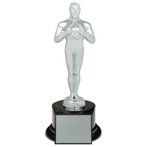 11-1/4 INCH OSCAR LIKE ACHIEVEMENT BRIGHT SILVER METAL FIGURE TROPHY 