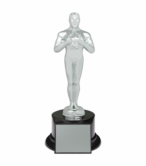 11-1/4 INCH OSCAR LIKE ACHIEVEMENT BRIGHT SILVER METAL FIGURE TROPHY 