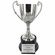 11-3/4 INCH NICKEL PLATED POLISHED SILVER TROPHY CUP ON BLACK BASE