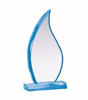 11-3/4" x 10-1/2" x 3/4" SAPPHIRE COLORED ACRYLIC FLAME SHAPE AWARD