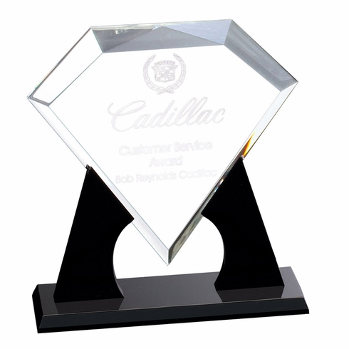 11-3/4" x 12" CLEAR DIAMOND ACRYLIC SHAPE AWARD ON BLACK BASE 