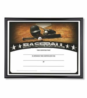 11-3/4 X 8-3/4 INCH SPORT BLACK FRAME CERTIFICATE HOLDER WITH BASEBALL CERTIFICATE