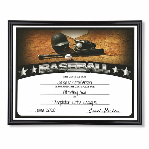 11-3/4 X 8-3/4 INCH SPORT BLACK FRAME CERTIFICATE HOLDER WITH BASEBALL CERTIFICATE