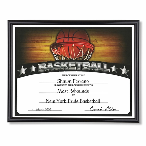11-3/4 X 8-3/4 INCH SPORT BLACK FRAME CERTIFICATE HOLDER WITH BASKETBALL CERTIFICATE