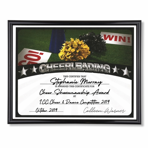 11-3/4 X 8-3/4 INCH SPORT BLACK FRAME CERTIFICATE HOLDER WITH CHEERLEADING CERTIFICATE