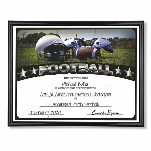 11-3/4 X 8-3/4 INCH SPORT BLACK FRAME CERTIFICATE HOLDER WITH FOOTBALL CERTIFICATE