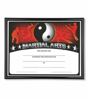 11-3/4 X 8-3/4 INCH SPORT BLACK FRAME CERTIFICATE HOLDER WITH MARTIAL ARTS CERTIFICATE