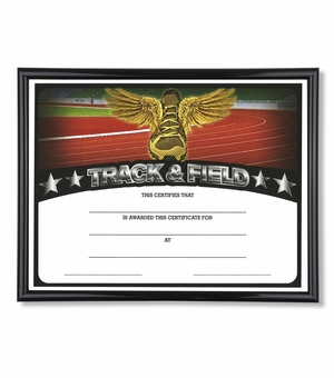 11-3/4 X 8-3/4 INCH SPORT BLACK FRAME CERTIFICATE HOLDER WITH TRACK & FIELD CERTIFICATE