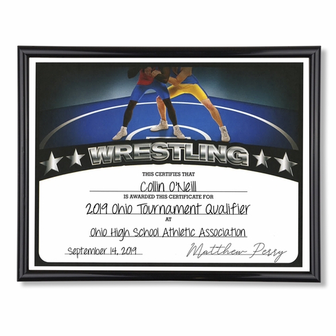 11-3/4 X 8-3/4 INCH SPORT BLACK FRAME CERTIFICATE HOLDER WITH WRESTLING CERTIFICATE
