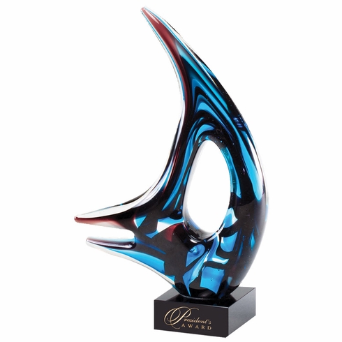 11 INCH COLORS MODERN SAIL SCULPTURE HAND BLOWN ART GLASS AWARD
