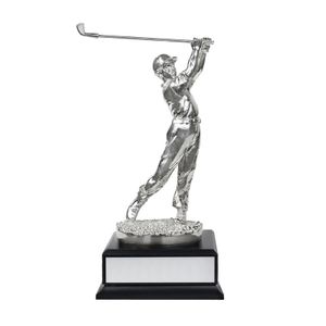 11 INCH ELECTROPLATED BRIGHT SILVER FIGURE GOLF TROPHY