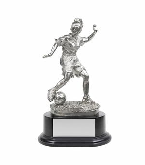 11 INCH ELECTROPLATED SILVER SOCCER FEMALE FIGURE TROPHY