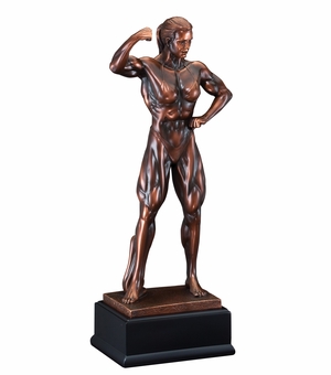 11 INCH FEMALE BODY BUILDER ANTIQUE BRONZE ELECTROPLATED TROPHY