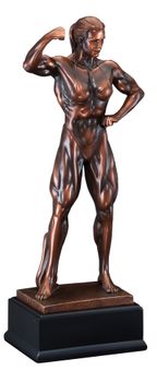 11 INCH FEMALE BODY BUILDER ANTIQUE BRONZE ELECTROPLATED TROPHY