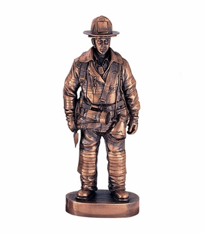 11 INCH FIREFIGHTER TROPHY, ANTIQUE BRONZE