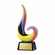 11 INCH HAND BLOWN SCULPTURED COLORED FLAME GLASS TROPHY ON BLACK BASE WITH GOLD ENGRAVING PLATE
