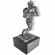 11 INCH HEIGHT ELECTROPLATED ANTIQUE SILVER FOOTBALL PLAYER TROPHY ON BLACK MARBLE BASE