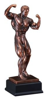 11 INCH MALE BODY BUILDER ELECTROPLATED ANTIQUE BRONZE TROPHY