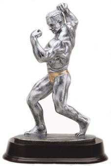 11 INCH MALE BODY BUILDER ANTIQUE SILVER FINISH TROPHY