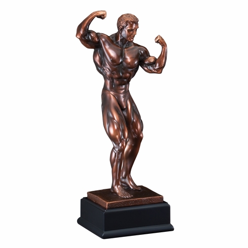 11 INCH MALE BODY BUILDER ELECTROPLATED ANTIQUE BRONZE TROPHY