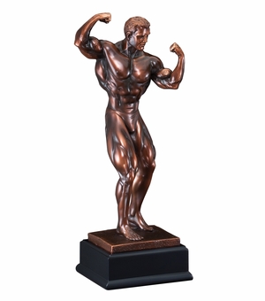 11 INCH MALE BODY BUILDER ELECTROPLATED ANTIQUE BRONZE TROPHY