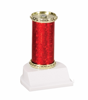 11" STAR SPARKLE COLUMN TROPHY RED & GOLD SYNTHETIC WHITE BASE 