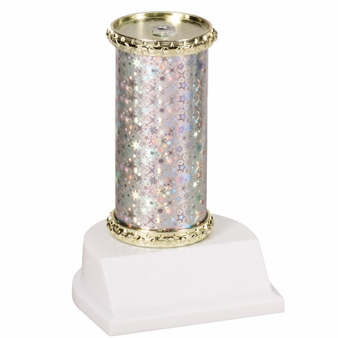 11" STAR SPARKLE COLUMN TROPHY SILVER & GOLD SYNTHETIC WHITE BASE 
