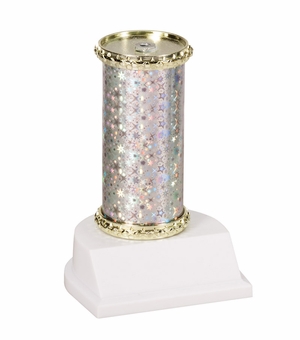 11" STAR SPARKLE COLUMN TROPHY SILVER & GOLD SYNTHETIC WHITE BASE 