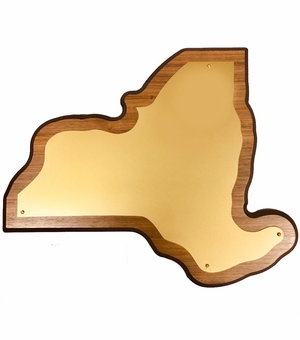 11 X 13-1/4 INCH NEW YORK STATE SHAPE WALNUT VENEER PLAQUE