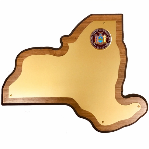 11 X 13-1/4 INCH NEW YORK STATE SHAPE WALNUT VENEER PLAQUE