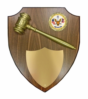 11 x 13 INCH DEPARTMENT OF JUSTICE GAVEL PLAQUE SHIELD WITH 2 INCH CUSTOM SUBLIMATED WHITE DISC