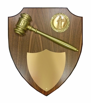 11 x 13 INCH DEPARTMENT OF JUSTICE GAVEL PLAQUE SHIELD WITH SCALES OF JUSTICE MEDALLION