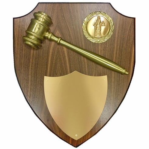 11 x 13 INCH DEPARTMENT OF JUSTICE GAVEL PLAQUE SHIELD WITH SCALES OF JUSTICE MEDALLION