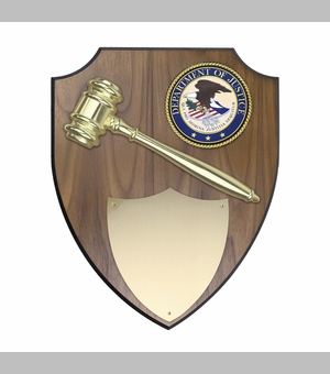11 X 13 INCH DEPARTMENT OF JUSTICE WITH GAVEL WALNUT VENEER SHIELD PLAQUE