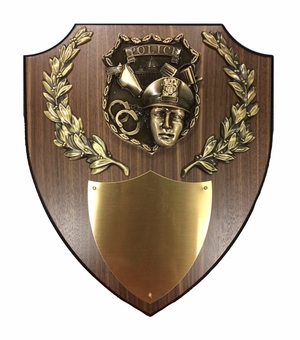 11 X 13 INCH POLICE OFFICER PLAQUE WALNUT VENEER SHIELD WITH HIGH RELIEF POLICE CASTING