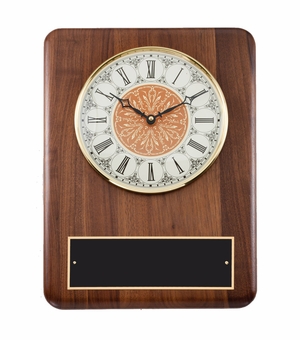 11 x 15 ANTIQUE QUARTZ CLOCK PLAQUE IN GENUINE WALNUT