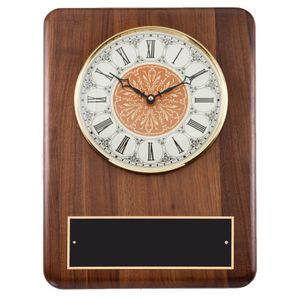 11 x 15 ANTIQUE QUARTZ CLOCK PLAQUE IN GENUINE WALNUT