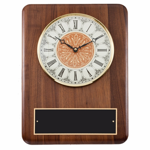 11 x 15 ANTIQUE QUARTZ CLOCK PLAQUE IN GENUINE WALNUT