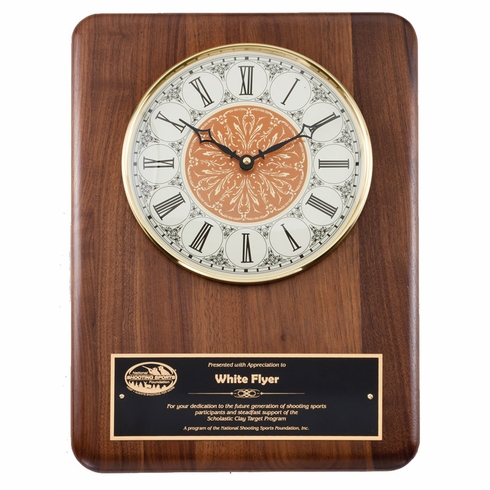 11 x 15 ANTIQUE QUARTZ CLOCK PLAQUE IN GENUINE WALNUT