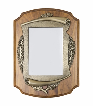11 X 15 INCH GENUINE WALNUT SHIELD PLAQUE WITH SUBLIMATED PLATE