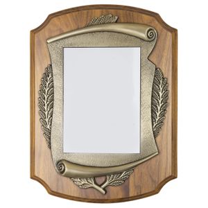 11 X 15 INCH GENUINE WALNUT SHIELD PLAQUE WITH SUBLIMATED PLATE