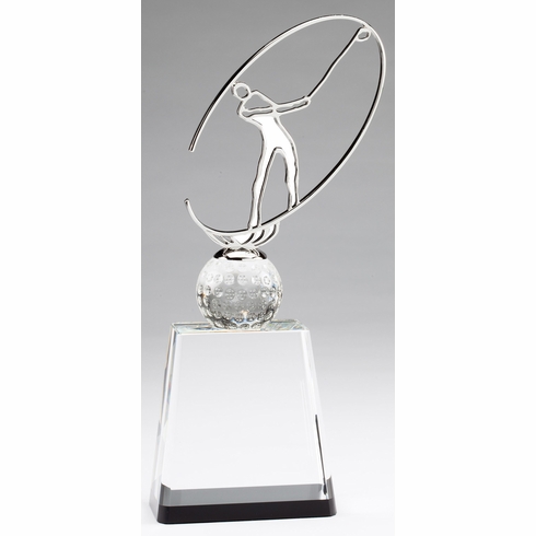 11" x 5" MODERN METAL GOLFER ON CRYSTAL BASE TROPHY