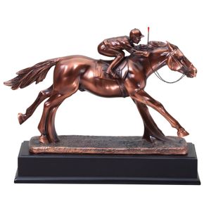 12-1/2" ANTIQUE BRONZE FINISH JOCKEY TROPHY ON BLACK WOOD BASE