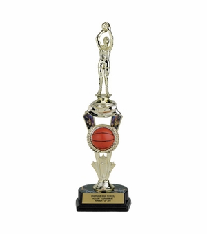 12-1/2 INCH BASKETBALL SPINNER TROPHY WITH FIGURE