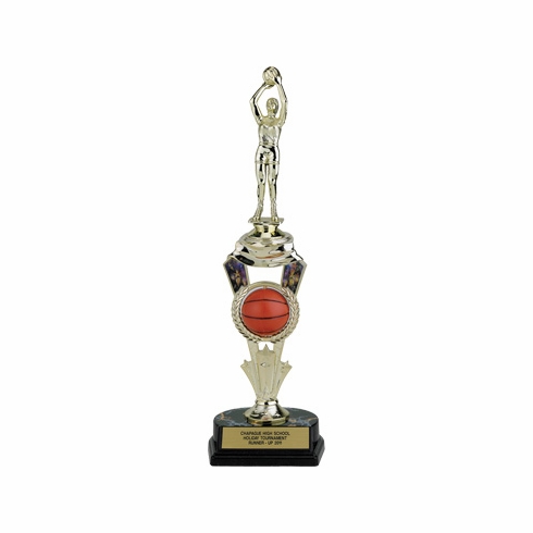 12-1/2 INCH BASKETBALL SPINNER TROPHY WITH FIGURE