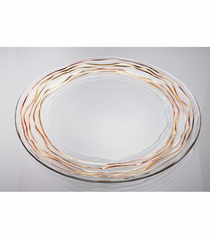 12-1/2 INCH GLASS CHARGER PLATE WITH GOLDEN LEAF WAVES RIM