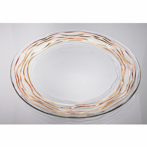 12-1/2 INCH GLASS CHARGER PLATE WITH GOLDEN LEAF WAVES RIM