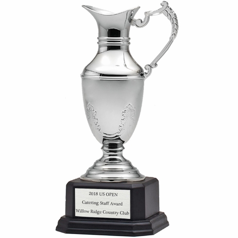 12-1/2 INCH NICKEL PLATED POLISHED SILVER CLARET JUG CUP ON BLACK BASE