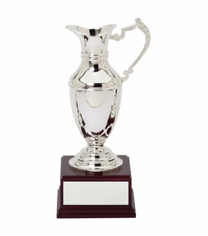 12-1/2 INCH NICKEL PLATED POLISHED SILVER CLARET JUG CUP ON ROSEWOOD BASE